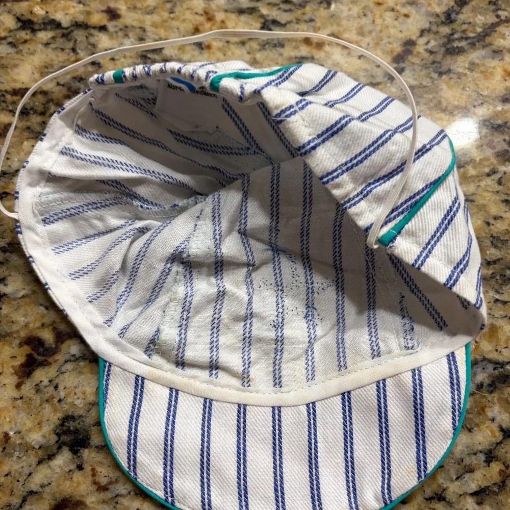 Vintage Baby Baseball Cap Pinstripe Star Hat Blue Teal 6-9 Months 100% Cotton